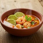 Delicious Quick and Spicy Shrimp Soup served hot in a bowl, showcasing vibrant colors and garnishes.