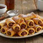 Delicious and visually appealing Sausage French Toast Roll-Ups served with powdered sugar and syrup, perfect for breakfast.