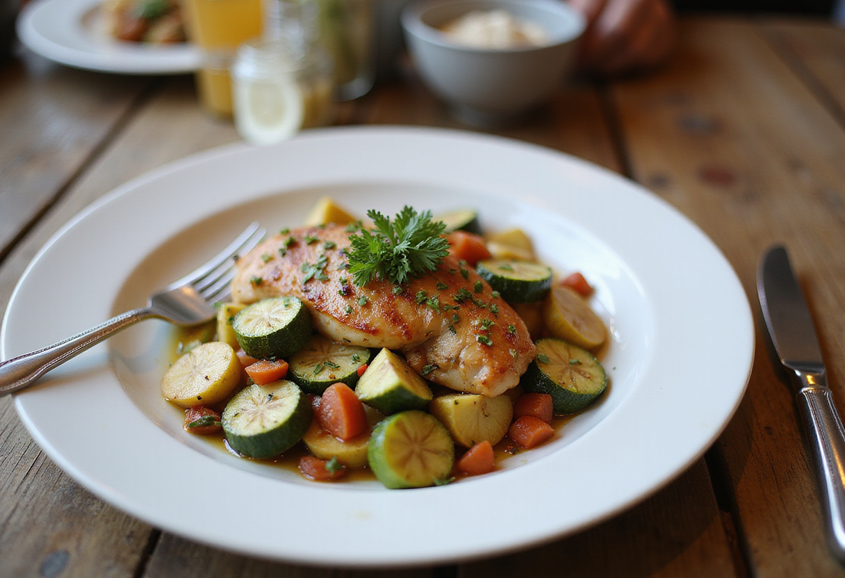 Final presentation of Sheet Pan Mediterranean Chicken & Zucchini, showcasing a delicious, healthy meal ready to enjoy.