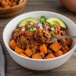 Final presentation of Sloppy Joe Sweet Potato Bowls, a healthy and delicious meal with sweet potatoes and savory beef, perfect for mealtime.