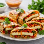 Deliciously plated sweet chili halloumi wraps with vibrant colors and fresh ingredients, ideal for a healthy meal.