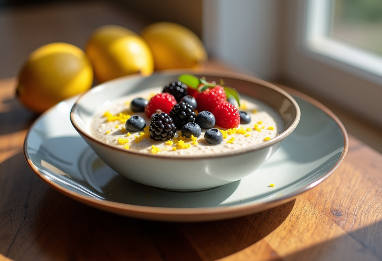 Final presentation of the Best Lemon Cream Chia Pudding, showcasing its creamy texture and vibrant garnishes for a healthy dessert.