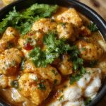 A vibrant bowl of Indian butter chicken featuring tender, boneless chunks of chicken coated in a rich, orange-colored creamy sauce. The dish is garnished with fresh coriander leaves and accompanied by a side of fluffy basmati rice and warm naan bread. The plating showcases a glossy, velvety texture of the curry, with steam gently rising to convey warmth and freshness.