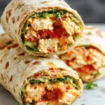 A vibrant turkey club wrap sliced in half revealing layers of sliced turkey, crispy bacon, fresh lettuce, tomato slices, and a spread wrapped in a colorful flour tortilla, neatly plated on a wooden surface.