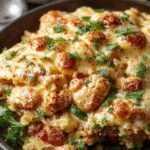 A close-up of a golden-brown chicken burrito casserole served in a rectangular dish, topped with melted cheese, fresh cilantro, and sliced jalapenos, with visible layers of seasoned chicken, beans, rice, and tortillas.