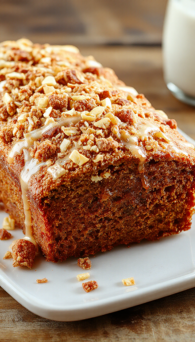Classic Pumpkin Bread with Streusel Topping and Maple Glaze