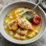 A elegant white plate featuring golden-brown Hackbällchen (meatballs) generously coated in a smooth, creamy white sauce. Surrounding the meatballs is a bed of fluffy, creamy mashed potatoes topped with a sprinkle of fresh herbs, all arranged to highlight the hearty and inviting dish. The vibrant contrast between the rich sauce and the light potatoes creates an appetizing presentation.