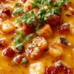 A steaming bowl of hearty homemade soup garnished with fresh herbs, surrounded by rustic bread and vegetables on a wooden table, with vibrant colors and inviting textures.