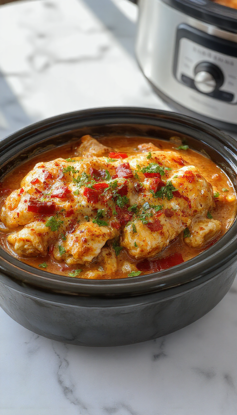 A steaming bowl of chicken enchilada casserole topped with melted cheese, garnished with fresh cilantro and sliced jalapenos, arranged on a rustic wooden table with a side of tortilla chips and vibrant salsa, colorful ingredients and textured dish emphasizing comfort and homestyle appeal.