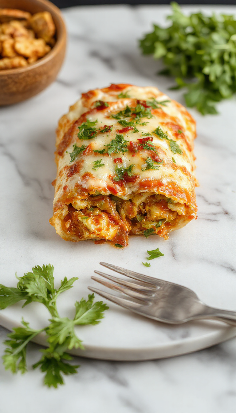 Plate of golden-brown chicken enchiladas topped with melted cheese, garnished with fresh cilantro and sliced jalapeños, served on a vibrant ceramic plate with a colorful Mexican tablecloth background.