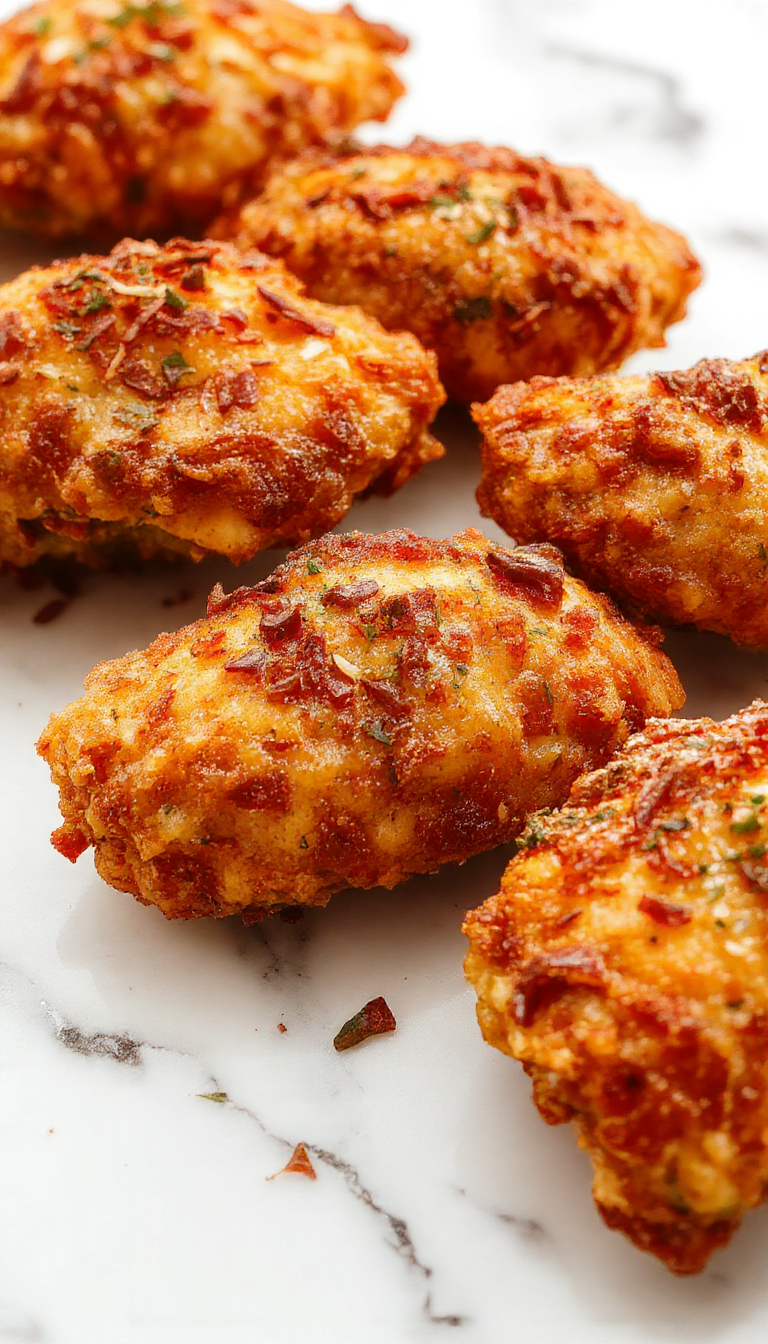 Golden-brown crispy baked chicken tenders arranged neatly on a white plate, garnished with fresh herbs. The tenders have a crunchy exterior with visible crispy coating, contrasting with the tender, juicy interior. The presentation is clean and appealing, perfect for a wholesome meal.