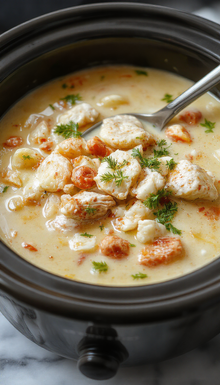 A steaming bowl of chicken and rice soup with tender shredded chicken, fluffy rice, vibrant vegetables, and herbs in a rustic white bowl. The soup has a rich, creamy broth with visible carrots and celery, garnished with fresh parsley slices, placed on a wooden table with a cozy fall-themed background.