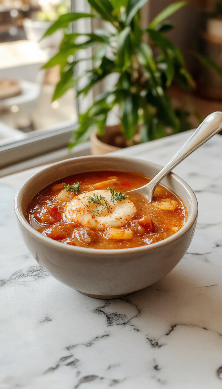 A steaming bowl of creamy cauliflower soup garnished with fresh herbs, served in a rustic white bowl on a wooden table, with a drizzle of cream and crispy bread on the side, showcasing a velvety texture and warm inviting colors