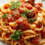 A close-up of a bowl of creamy tomato pasta garnished with fresh basil leaves, featuring a rich red sauce with hints of cream, topped with grated cheese, and served with a side of rustic bread under warm lighting.