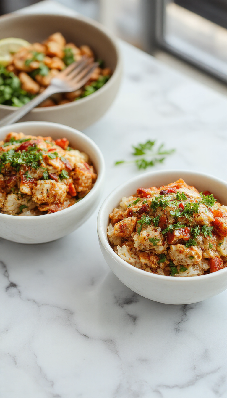 A vibrant bowl featuring ground turkey seasoned with spices, topped with crunchy vegetables and a drizzle of sauce. The bowl is colorful with layers of textures, garnished with fresh herbs and sesame seeds, presented on a rustic wooden surface.