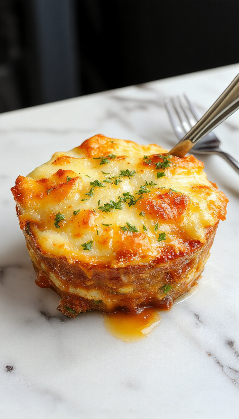 A classic shepherd's pie served in a rustic ceramic baking dish, topped with a golden brown layer of melted cheddar cheese. The dish reveals a hearty filling of ground beef, vegetables, and mashed potatoes, with a slightly crispy top. The edges of the pie are slightly crisped, and steam rises gently from the dish, creating an inviting, comforting presentation.