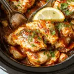 A colorful crockpot dish featuring shredded chicken mixed with vibrant red and green bell peppers, corn, and melted cheese, garnished with fresh cilantro and lime wedges, all presented in a rustic serving bowl with a backdrop of Mexican-themed decor.