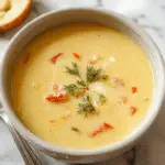 A steaming bowl of Italian Penicillin Soup with a golden broth, garnished with fresh herbs and topped with a swirl of olive oil. Visible ingredients include tender pieces of chicken, hearty beans, and vegetables like carrots and celery. The bowl rests on a rustic wooden table, with a spoon partially submerged, inviting warmth and comfort.