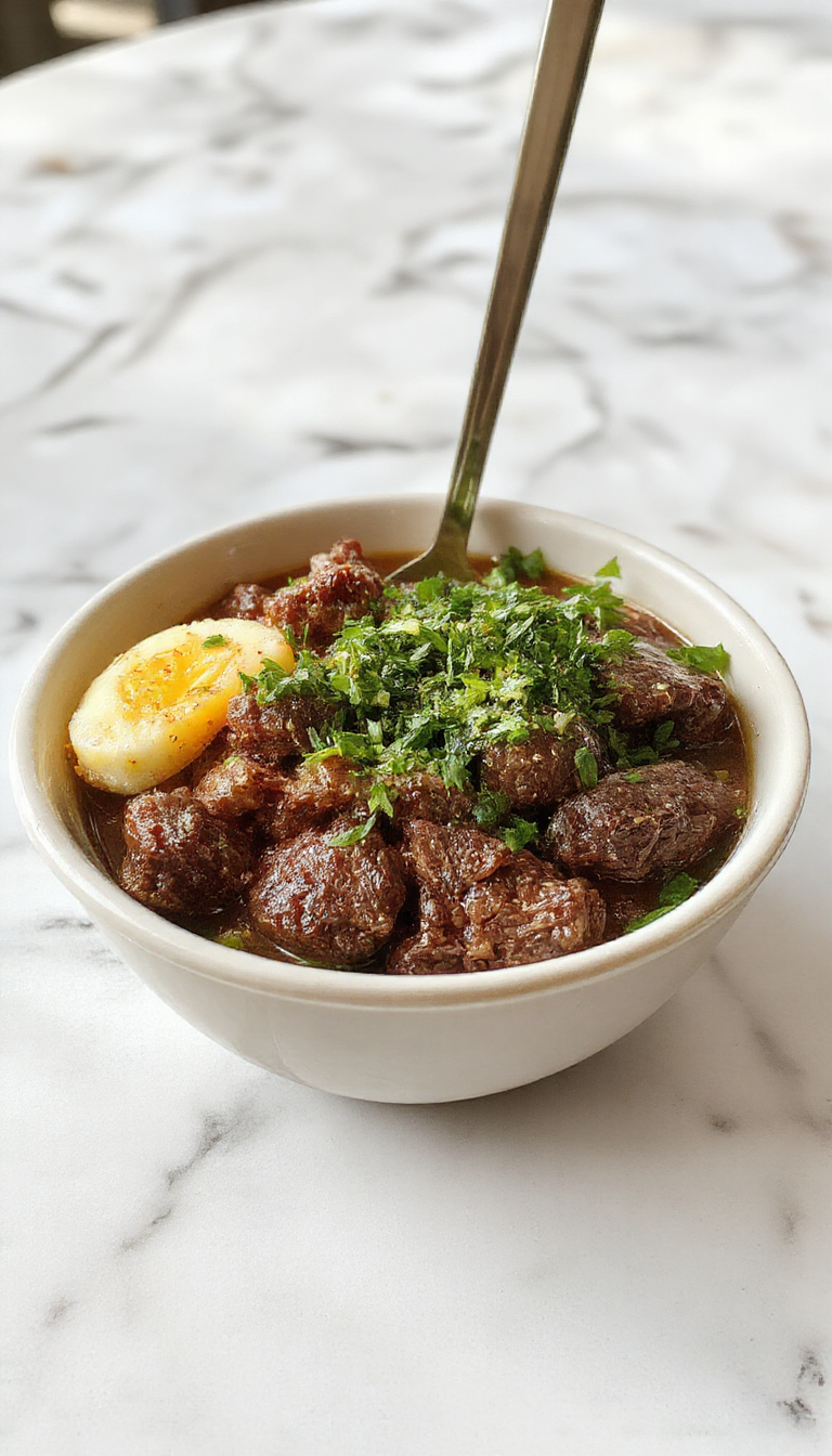 A vibrant Korean ground beef bowl featuring a perfectly seasoned, caramelized ground beef topping arranged over a bed of fluffy white rice. The dish is garnished with finely chopped green onions, sesame seeds, and thin slices of red chili for color contrast. The bowl sits on a rustic wooden table with a side of fresh vegetables and a small dish of soy sauce, highlighting the dish's savory and spicy elements. The image captures the appetizing texture and rich colors of the ingredients, creating an inviting, high-quality food presentation.