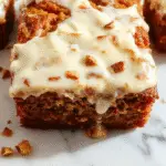 A sliced pumpkin bread loaf topped with swirls of cream cheese frosting, the bread has a golden-brown crust with a moist, dense crumb, displayed on a rustic wooden board alongside a small bowl of icing and fresh pumpkin slices, warm natural lighting enhances the inviting appearance.