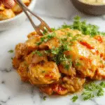 A creamy, golden-brown butter chicken served in a white bowl with a rich sauce, garnished with fresh cilantro, alongside steamed rice on a rustic wooden table, with a spoon resting in the dish and a sprig of cilantro for garnish.