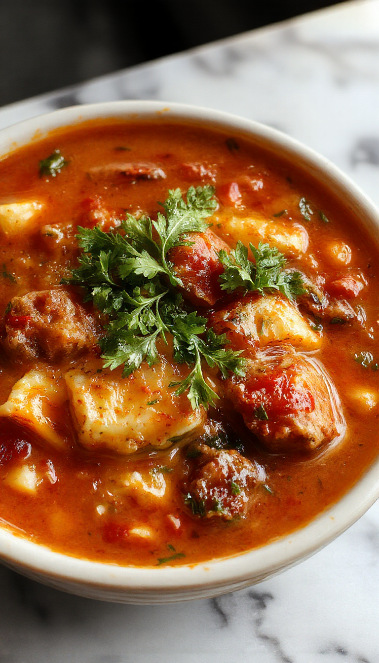 A rustic ceramic bowl filled with Tuscan ribollita soup featuring hearty chunks of kale, white beans, and crusty bread on top, drizzled with olive oil, set against a wooden table with fresh ingredients around.