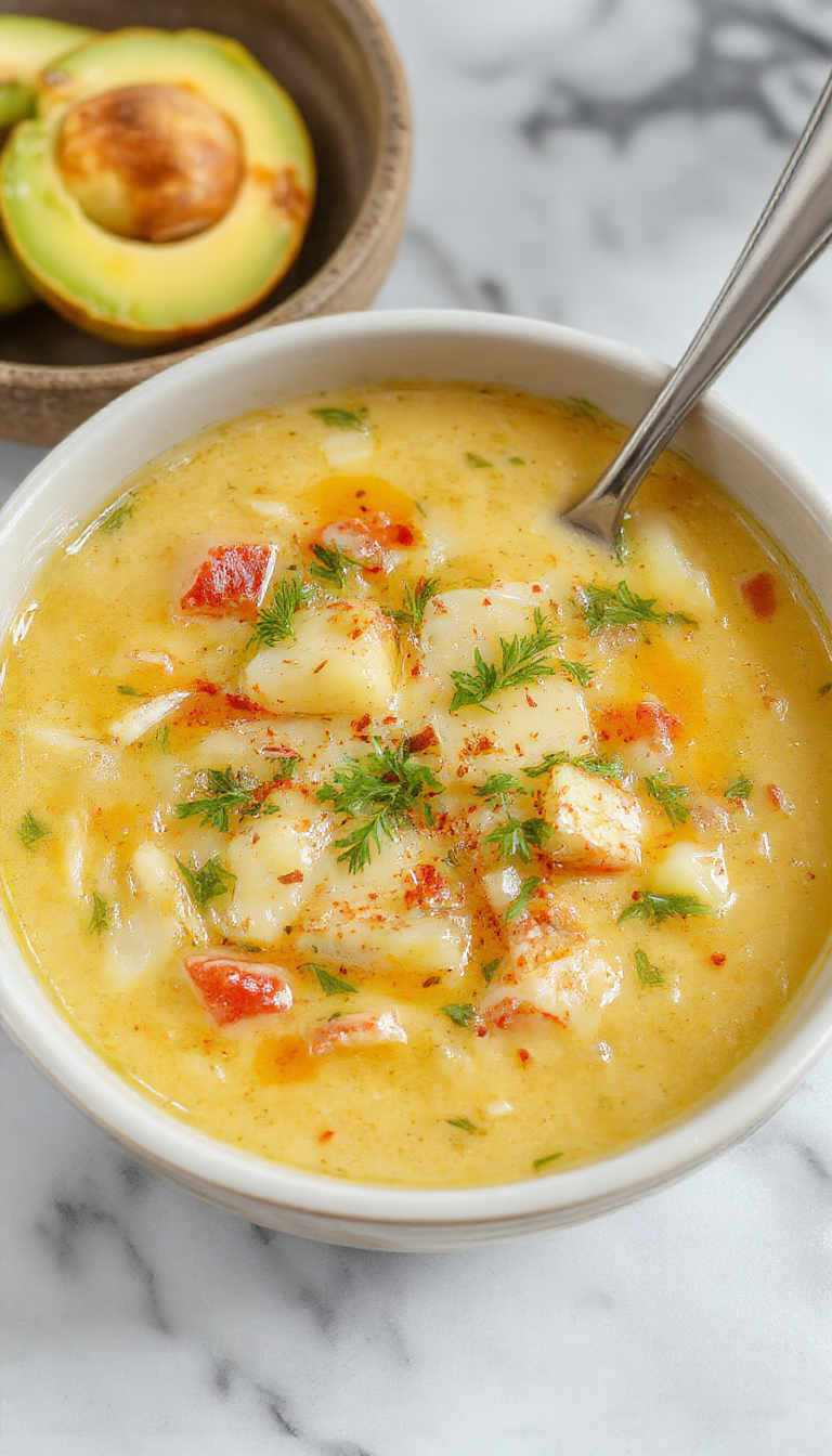 A steaming bowl of vibrant green cabbage fat-burning soup garnished with fresh herbs. The soup is served in a white bowl with visible chunks of cabbage, carrots, and celery, with a rustic wooden table as the backdrop. The soup's rich, colorful ingredients create an inviting and wholesome appearance.