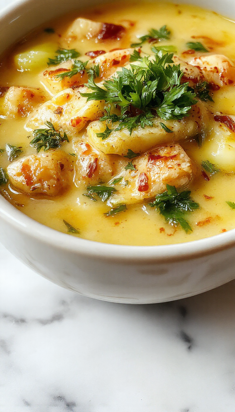 A steaming bowl of vibrant green cabbage fat-burning soup garnished with fresh herbs, surrounded by chopped vegetables and herbs on a rustic wooden table