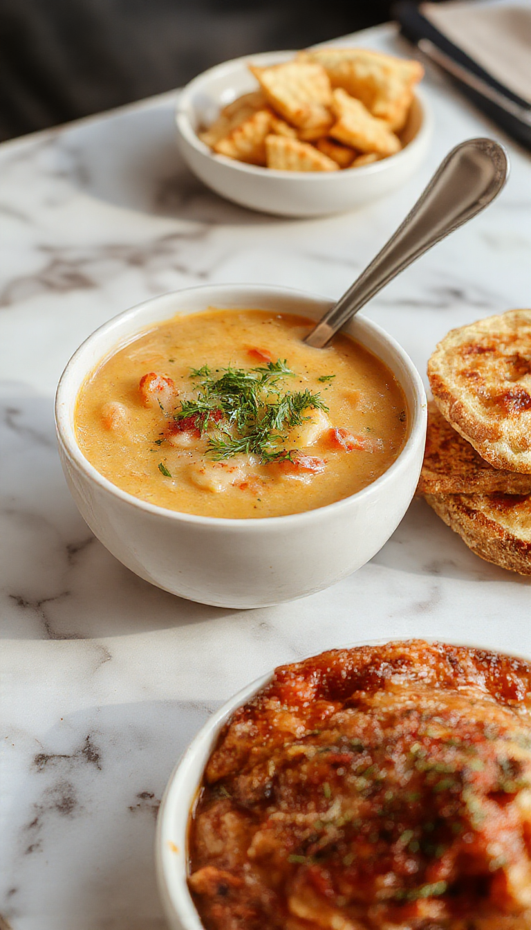 A rustic bowl of Cowboy Soup featuring chunks of tender beef, colorful vegetables like carrots, potatoes, and corn, garnished with fresh herbs. The soup appears thick and hearty, served in a vintage-style bowl placed on a wooden table with a spoon resting beside it. The background includes a warm, cozy setting, evoking a comforting, home-cooked meal.