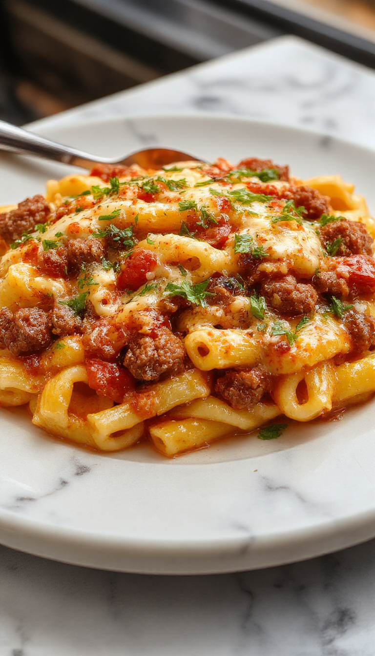 Creamy Rotel Pasta with Ground Beef