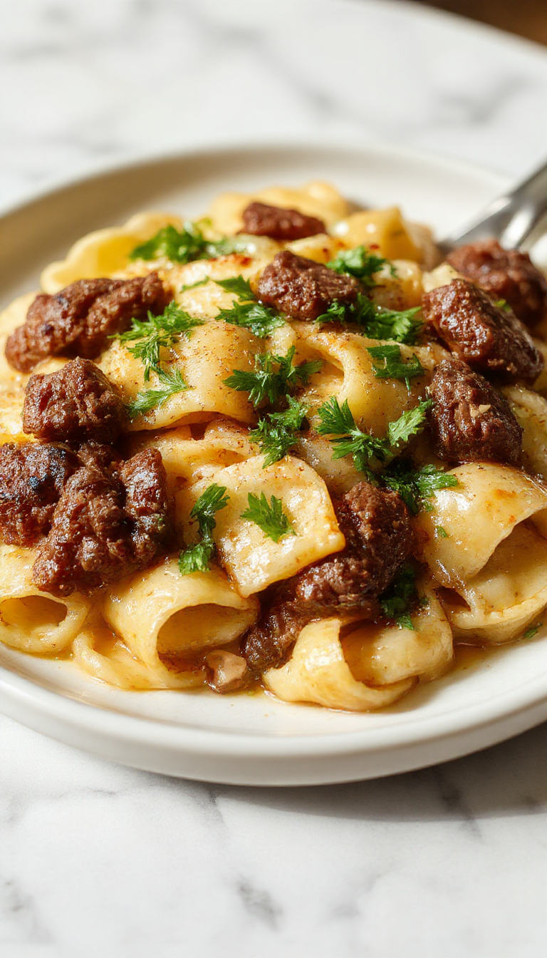 Garlic Butter Bowtie Pasta with Beef Perfection