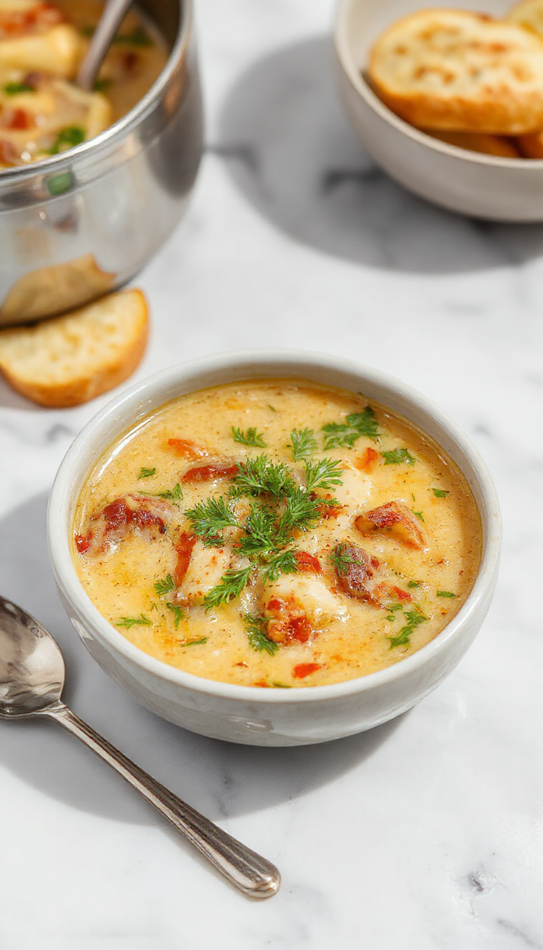 A bowl of Zuppa Toscana Soup showcasing a creamy, golden broth filled with slices of sausage, chopped kale, and tender potatoes, garnished with a sprinkle of grated Parmesan, served on a rustic wooden table with a slice of crusty bread on the side.