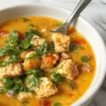 A steaming bowl of Italian Ground Turkey Soup featuring tender pieces of ground turkey, vibrant vegetables like carrots and spinach, with herbs and spices, garnished with fresh parsley, served in a rustic white bowl atop a wooden table.