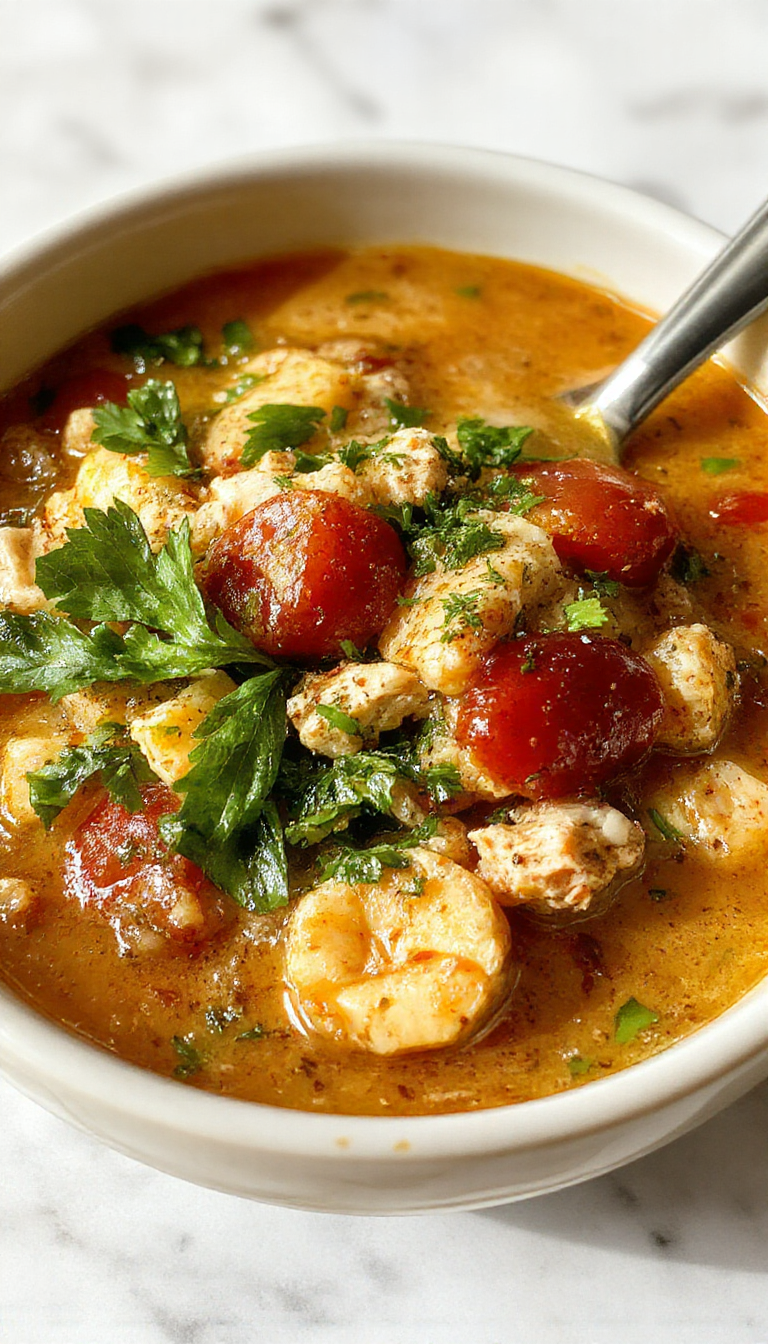 A steaming bowl of Italian Ground Turkey Soup garnished with fresh herbs, showing tender ground turkey, vibrant vegetables, and aromatic broth in a rustic bowl