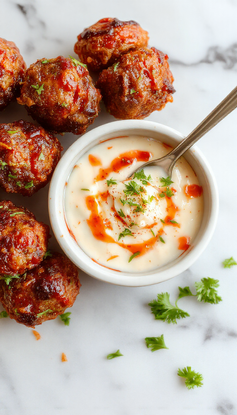 Korean BBQ Meatballs with Spicy Mayo Dip