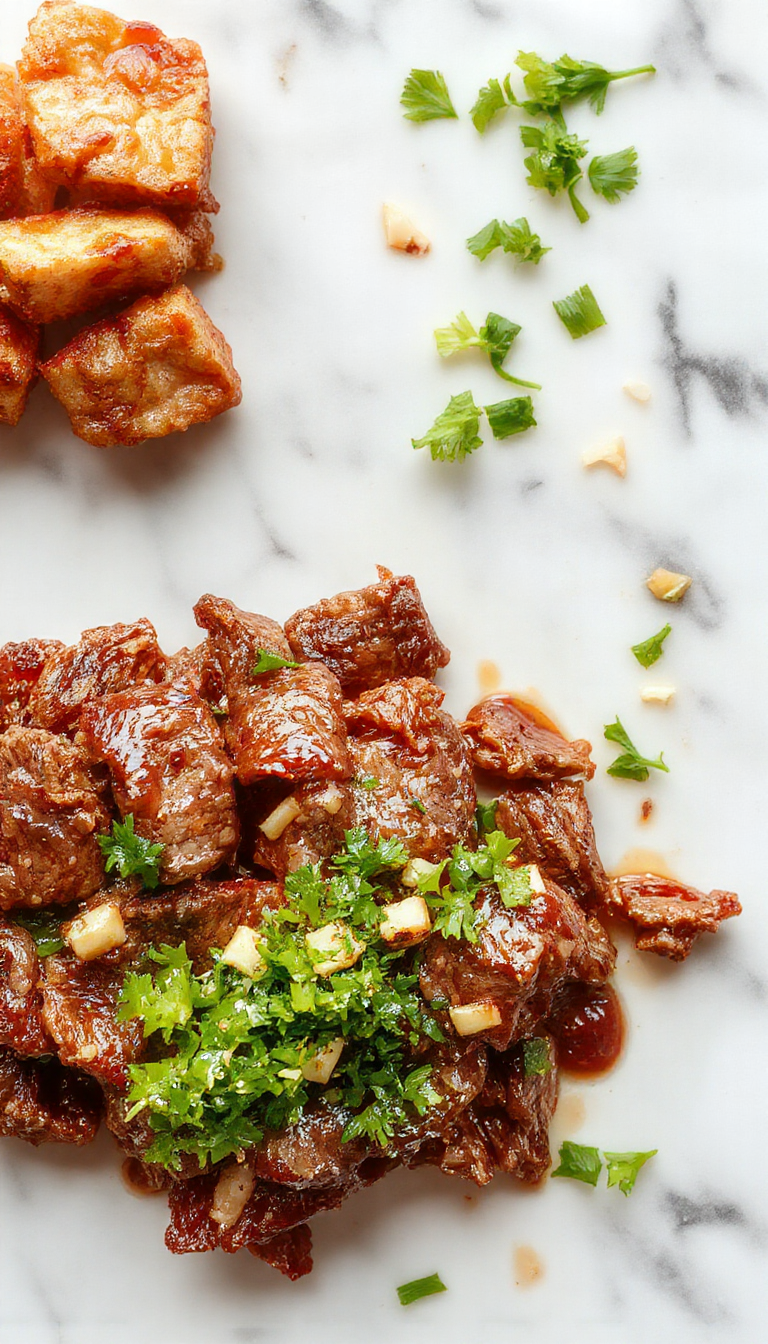 A well-organized meal prep container featuring a glossy, stir-fried ground beef with a rich teriyaki glaze, sliced green onions and sesame seeds topping the beef, alongside fluffy steamed white rice. The vibrant colors of the meat and garnishes contrast against the sleek, clear container, with a neatly arranged palate and a hint of chopsticks resting beside it. The presentation highlights the savory, glazed surface of the beef and the fresh green garnishes, emphasizing a balanced and appetizing meal.