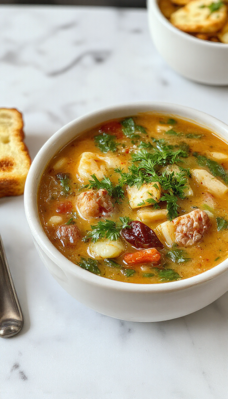 A vibrant bowl of minestrone soup featuring a hearty mixture of diced tomatoes, green beans, carrots, zucchini, and pasta, garnished with fresh herbs. The soup, colorful and steaming, sits in a rustic ceramic bowl on a wooden table, with a spoon partially inserted, highlighting the chunky vegetables and broth's rich texture.