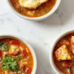 A vibrant bowl of minestrone soup filled with colorful vegetables like tomatoes, zucchini, carrots, beans, and leafy greens, garnished with fresh herbs and served in a rustic ceramic bowl on a wooden surface.