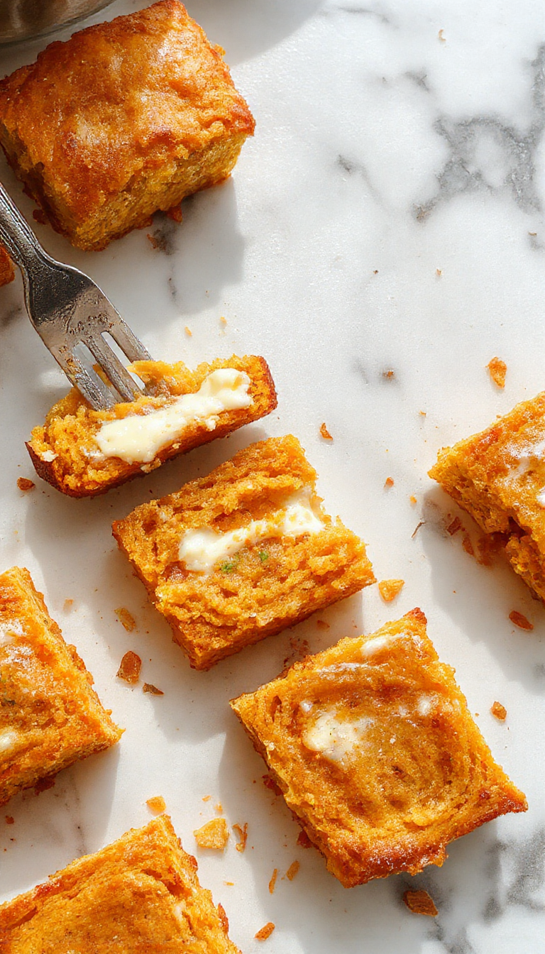 A sliced loaf of pumpkin cream cheese bread showcasing a golden-brown crust with a creamy, swirled cream cheese filling visible in the cross-section. The slices are arranged on a rustic wooden cutting board, with a soft focus background that hints at warm autumn tones and cozy ambiance. The texture appears moist and tender, with visible specks of pumpkin and a glossy swirl of cream cheese throughout.
