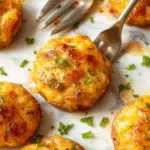 A close-up of a golden-brown scalloped sweet potato casserole dish, topped with crispy, slightly charred edges and hints of melty cheese, arranged in a rustic oval baking dish with a serving spoon resting on the side.