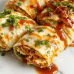 A vibrant chicken wrap featuring golden-brown grilled chicken pieces drizzled with glossy red sweet chili sauce, wrapped in a soft tortilla with fresh green lettuce and sliced vegetables visible at the edges, arranged on a clean white plate with a colorful background.