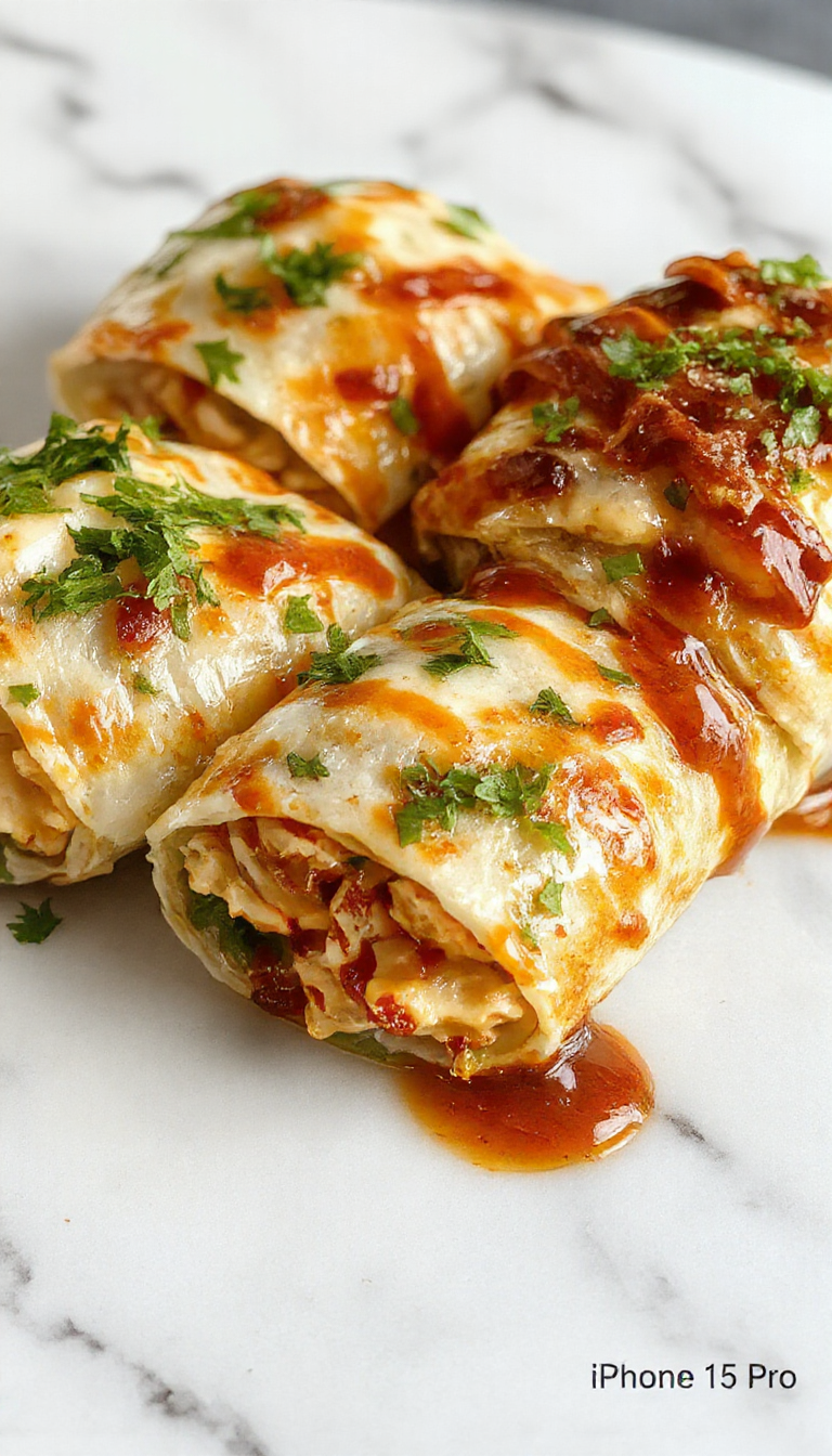 A vibrant chicken wrap featuring golden-brown grilled chicken pieces drizzled with glossy red sweet chili sauce, wrapped in a soft tortilla with fresh green lettuce and sliced vegetables visible at the edges, arranged on a clean white plate with a colorful background.