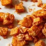 A golden-brown sweet potato casserole topped with a crunchy pecan and brown sugar streusel, served in a ceramic baking dish with a spoon partially inserted, steam rising gently, and decorated with fresh herbs around the dish.