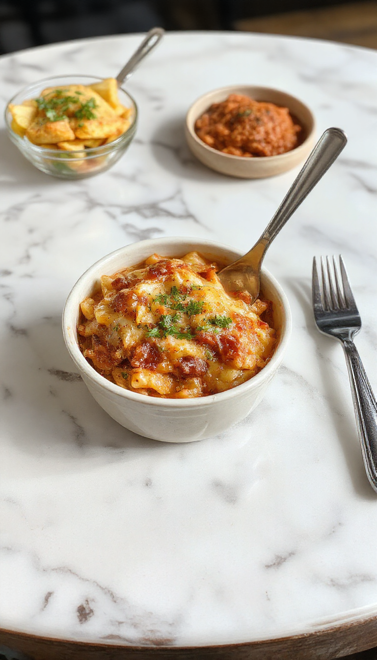 A vibrant plate of taco pasta featuring seasoned ground beef, colorful bell peppers, and melted cheese atop a bed of pasta, garnished with fresh cilantro and sliced jalapenos in a rustic bowl.