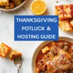 A vibrant, overflowing platter of assorted Thanksgiving dishes including roasted sweet potatoes, sliced apples, and colorful fall-themed appetizers, arranged elegantly on a rustic wooden table with cozy fall decorations.