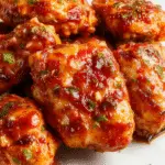 A close-up of a glossy, golden-brown chicken breast coated in a rich, spicy honey glaze, topped with cracked black pepper and garnished with chopped green herbs on a white plate, with a side of creamy mac and cheese in the background, steam rising slightly, highlighting a crispy exterior and juicy interior.