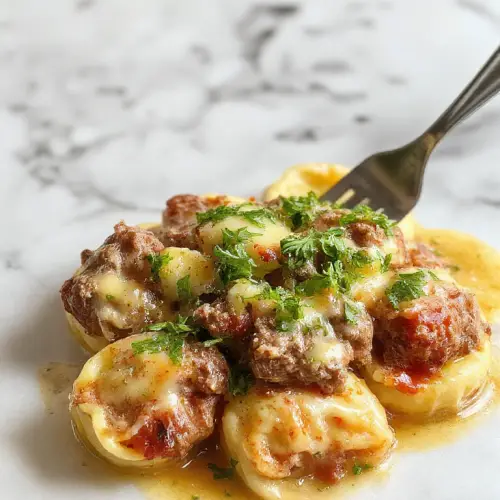 Cheesesteak Tortellini in Creamy Provolone Sauce