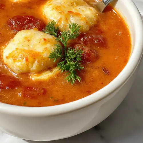 Hearty Tomato Soup with Cheddar Bay Dumplings