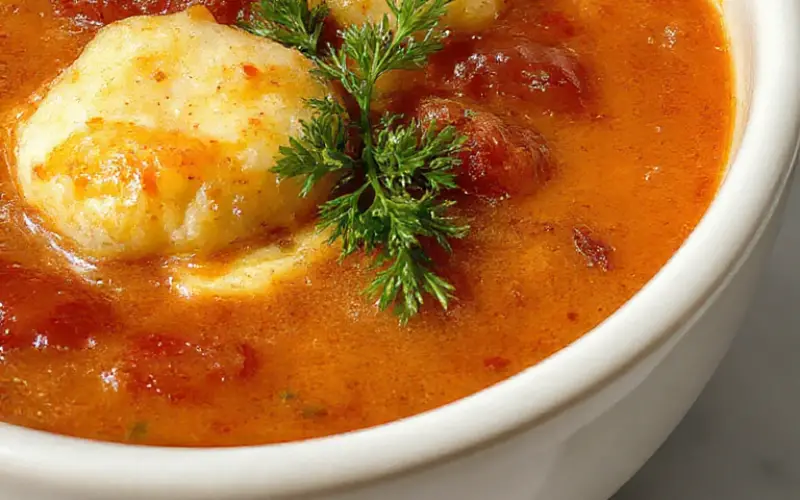 Hearty Tomato Soup with Cheddar Bay Dumplings