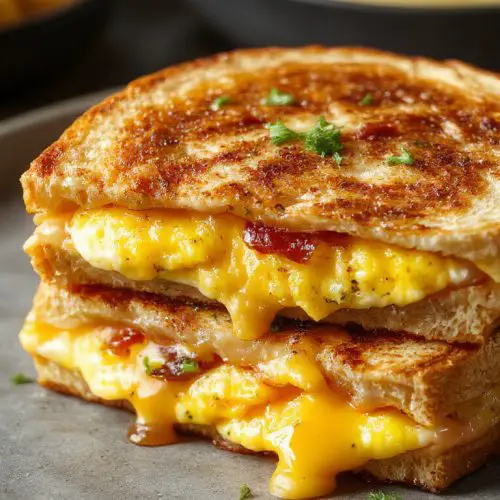 Ultimate Breakfast Grilled Cheese with Scrambled Eggs and Bacon